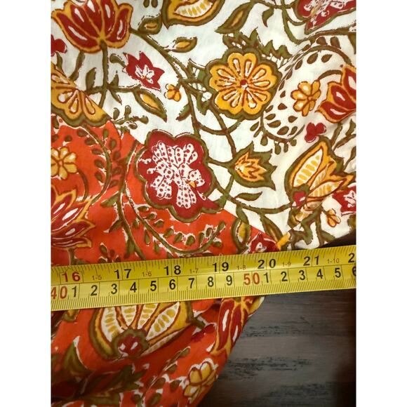 dRA Los Angeles Floral Tiered Midi Dress Smocked Waist Puff-Sleeve Orange Large - Picture 10 of 11